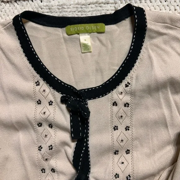 Sigrid Olsen Cream and Black Trim Beaded Cardigan and Tank Set - Picture 2 of 10